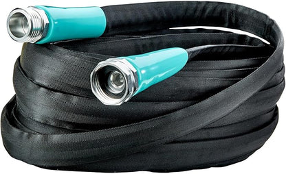 Flat Garden Hose (100 foot x 5/8 inch) Lightweight, Durable Fiber Jacket, Flexible & Kink Free, Non-Expandable Water Hose, Easy Handling in All-Weather Conditions, 700010 by New England Garden Tools