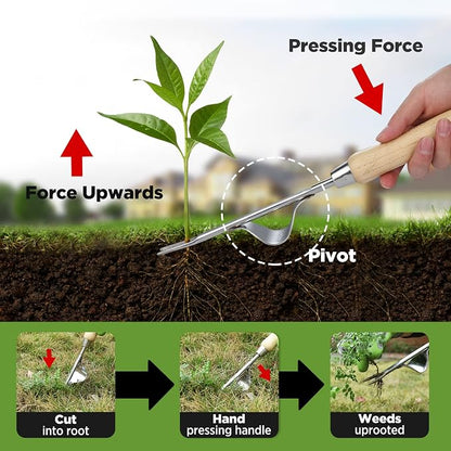 WORKPRO Weed Puller Tool, Metal Leverage Base and V-Shaped Forks for Easy Weed Removal & Deeper Root Digging, Heavy Duty Stainless Steel with Soft Handle, Manual Hand Weeder for Gardening