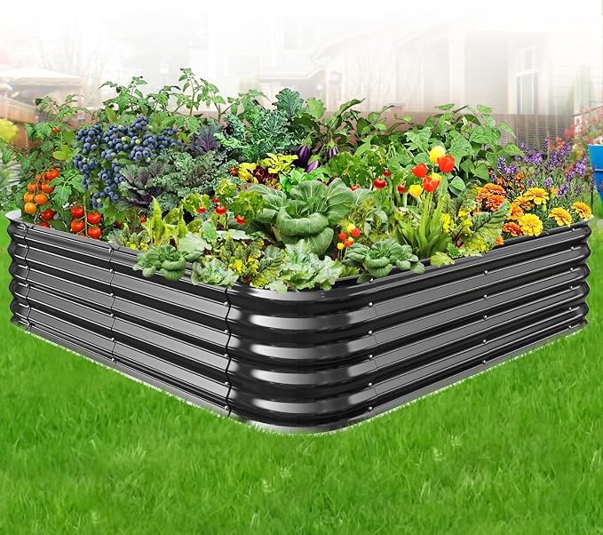 Black Painted Galvanized Raised Garden Bed, Garden Planter Bed Outdoor, Heavy Duty Rustproof Steel Raised Bed Kit for Gardening Vegetables Fruits Flowers Grow (Black, 4x4x1.5ft)