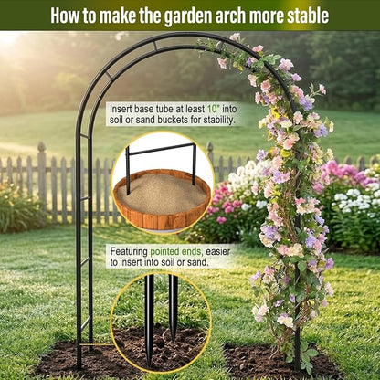 Garden Arch Galvanized Metal Rust-Proof Heavy Duty for Climbing Vines Roses | 7.6ft H x 4.6ft W Upgrade Garden Arbor for Plants, Flowers, Clematis, Jasmine, Party Decor for Wedding, Halloween, Christmas
