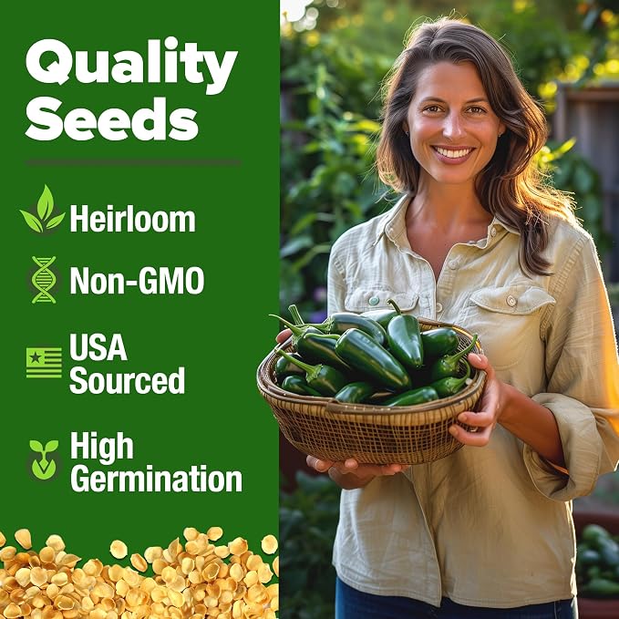 HOME GROWN Jalapeno Pepper Seeds 129+ Heirloom Non-GMO Seeds for Planting, High Germination, Mild to Medium Heat Hot Peppers, Prolific Garden Crop, Perfect for Salsa & Pickling (Capsicum annuum)