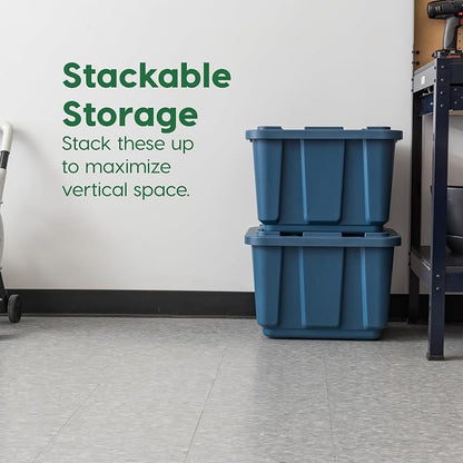 IRIS USA 4-Pack 12 Gallon Storage Bins with Lids |Made in USA| Heavy Duty Eco-Friendly Plastic Tote Containers for Truckbed Tool Box Organization, Large - Navy