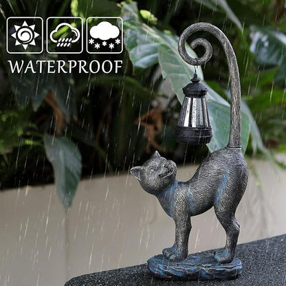 Halloween Decorations Gifts Outdoor Cat Garden Statues with Solar Lights, Home Decor Cat Figurines for Lawn,Patio,Balcony,Porch,Yard Art Ornament- Birthday Gifts for Women Grandma Sister