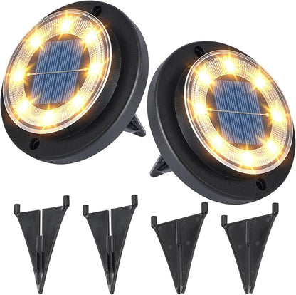 Flacchi Solar Lights Outdoor Waterproof - 2-in-1 Solar Powered Ground Lights Outdoor Solar Disk Light Landscape Light for Deck Step Patio Yard Pathway Walkway Driveway Garden (Warm White, 2 Pack)