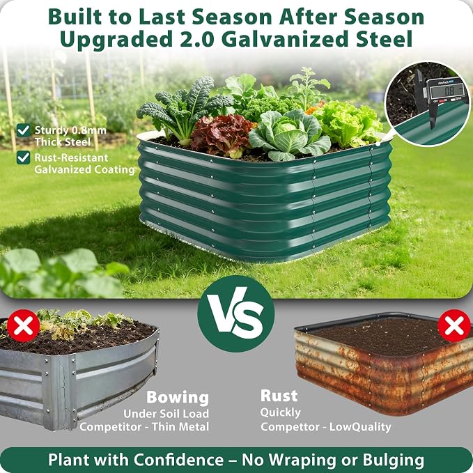 16.5" Deep Square Galvanized Raised Garden Bed 2x2 ft – Heavy Duty Metal Planter Box for Vegetables,Flowers&Herbs – Rust-Resistant Outdoor Above Ground Gardening Bed with Easy Assembly (Green)