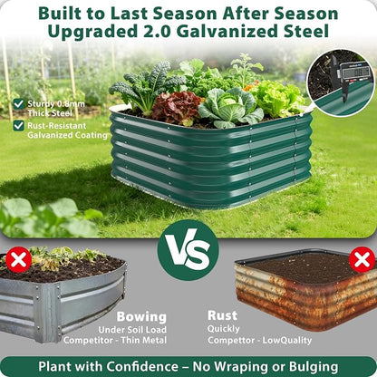 16.5" Deep Square Galvanized Raised Garden Bed 2x2 ft – Heavy Duty Metal Planter Box for Vegetables,Flowers&Herbs – Rust-Resistant Outdoor Above Ground Gardening Bed with Easy Assembly (Green)