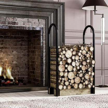 Fire Beauty Firewood Log Rack Adjustable Bracket Kit, Fireplace Wood Storage Holder,Black Powder,Coated Steel, Outdoor and Indoor(Adjustable)