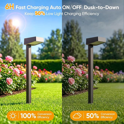 Solar Pathway Lights Outdoor: 2 Pack 80LM Bright Walkway Lighting | 27.4-in Max Height with 3 Adjustable Levels - IP65 Waterproof 12H Lasting - 2700K Warm White 2 Modes Garden Driveway Clearly