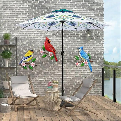 Limygus 3 Piece Metal Birds on Branch Wall Art, Floral Indoor Outdoor Hanging Decor for Garden Fence Courtyard