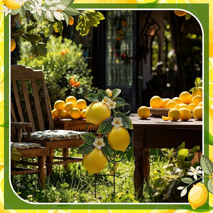 Amyhill Lemon Outdoor Decor Summer Metal Garden Stakes Yellow Lemon Yard Signs Rustic Farmhouse Floral Waterproof Lawn Sign Outdoor Decorations for Summer Holiday Garden Lawn Decor