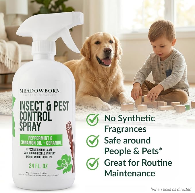 Peppermint Oil Insect Spray – Natural Indoor & Outdoor Household Spray with Peppermint, Cinnamon Oil & Geraniol – Plant-Based Formula – 24 oz