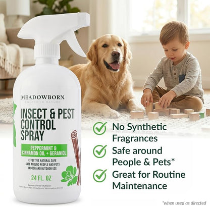 Peppermint Oil Insect Spray – Natural Indoor & Outdoor Household Spray with Peppermint, Cinnamon Oil & Geraniol – Plant-Based Formula – 24 oz