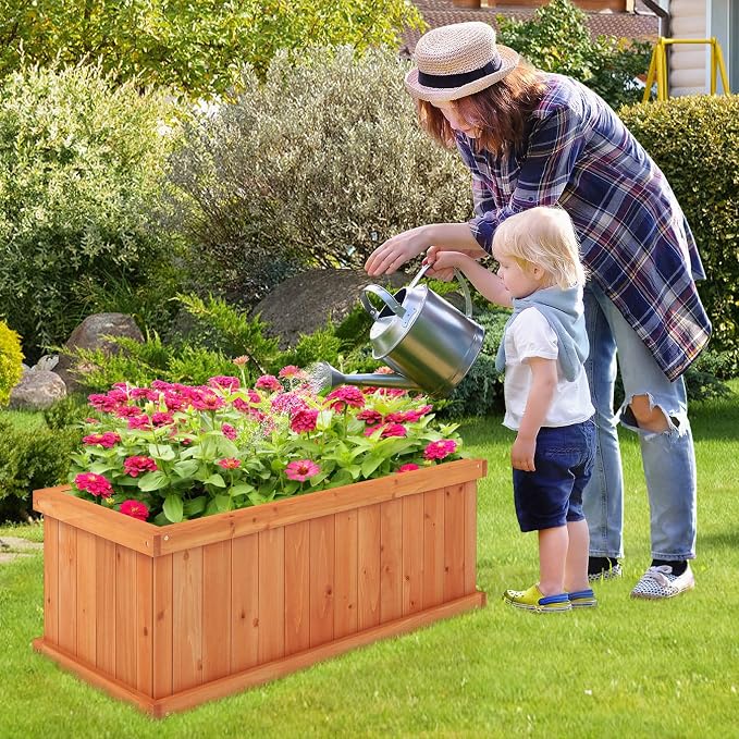 S AFSTAR Raised Garden Bed, 31” X 14” X 12” Fir Wood Rectangle Planter Box W/4 Drainage Holes & Detachable Base Plate, Raised Bed Planter Kit Box, Indoor & Outdoor Container for Patio Backyard