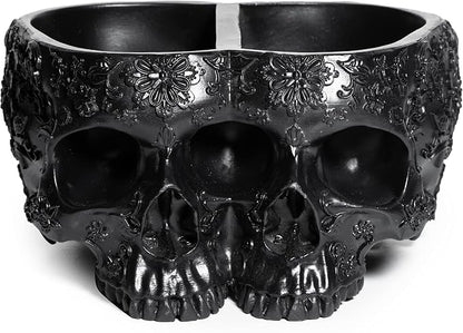 Spooky Double Head Skull Planter Pots 4" H Polyresin Skulls Succulents Outdoor & Indoor Plants & Flowers - Serving Bowl, Skeleton Home Black Goth Décor