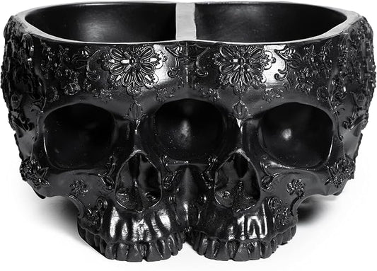 Spooky Double Head Skull Planter Pots 4" H Polyresin Skulls Succulents Outdoor & Indoor Plants & Flowers - Serving Bowl, Skeleton Home Black Goth Décor