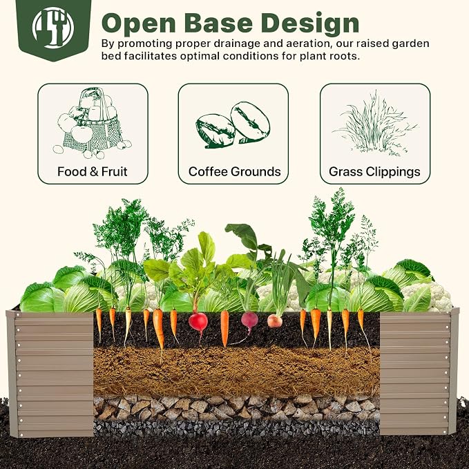 DTIG Galvanized Raised Garden Bed for Vegetables Flowers Herbs, Tall Metal Raised Garden Bed Kit with Garden Tools, Gloves, Plant Labels, Brown 6×3×2FT