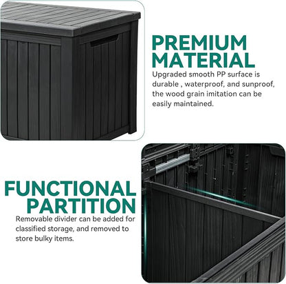 YITAHOME 220 Gallon XL Deck Box Large Outdoor Storage w/Divider for Patio | Outdoor Cushions, Garden Tools, Sports Equipment and Pool Supplies, Waterproof, Resin, Lockable, Black