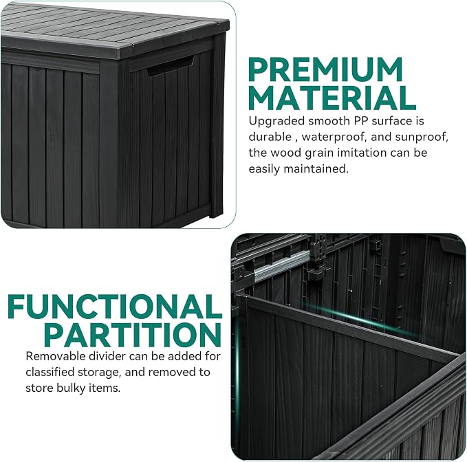 YITAHOME 220 Gallon Large Outdoor Storage XL Deck Box w/Divider for Patio | Outdoor Cushions, Garden Tools, Sports Equipment and Pool Supplies, Waterproof, Resin, Lockable, Black