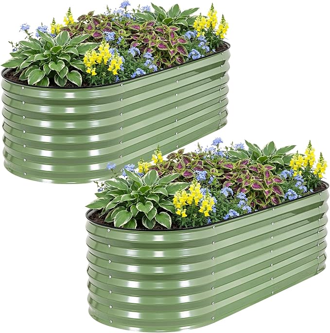 2 Pack Raised Planter Beds for Outdoor Gardening, 17" Tall 4 in 1 5x2ft Galvanized Raised Garden Bed for Deep Root Vegetables Flowers Herbs - Olive Green