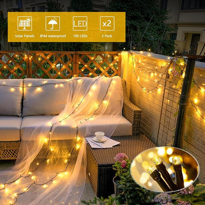 JMEXSUSS 2 Pack Solar String Lights Outdoor, Total 66FT 200 LED, Warm White | Christmas Lights Outdoor Waterproof, 8 Modes Solar Christmas Lights for Outside Garden Yard Patio Tree Xmas Decorations