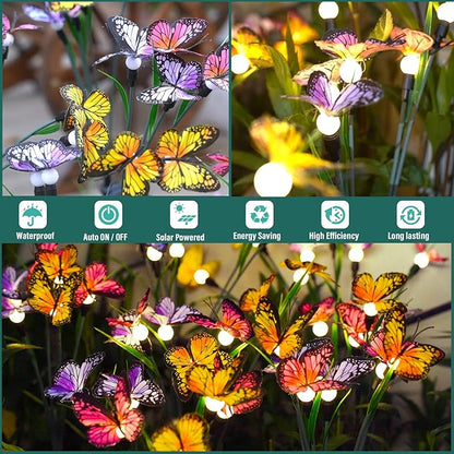 TONULAX Solar Garden Lights - 8 Pack Swaying Butterfly Light, Swaying in The Wind, Solar Outdoor Lights, Yard Patio Pathway Decoration, High Flexibility Iron Wire & Realistic Butterflies