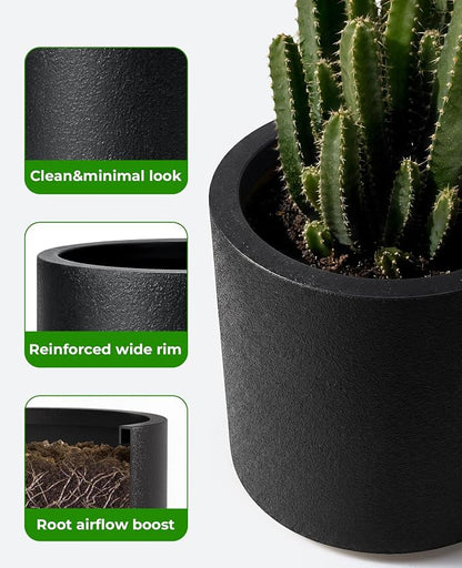 homenote Flower Pots 13.2/10.5/8.5 Inch,Large Plant Pots Indoor with Drainage,Plastic Pots for Plants,Garden Pots for Outdoor,Large Planters for Indoor Plants,Big Plastic Planter,Black(3 Pcs)