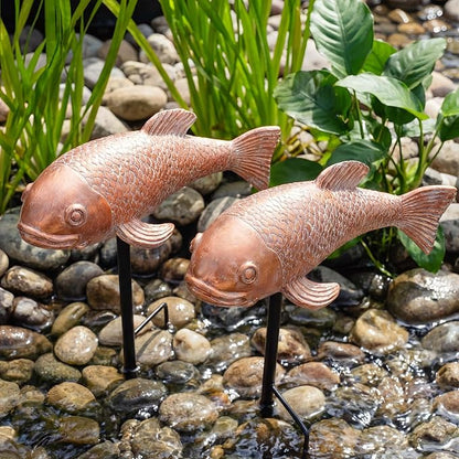 Koi Pond Decor - 2PCs Large Ceramic Bronze Antique Koi Fish Statue, Resin Real Fish Sculpture, Elegant Garden Art & Outdoor Statues for Patio