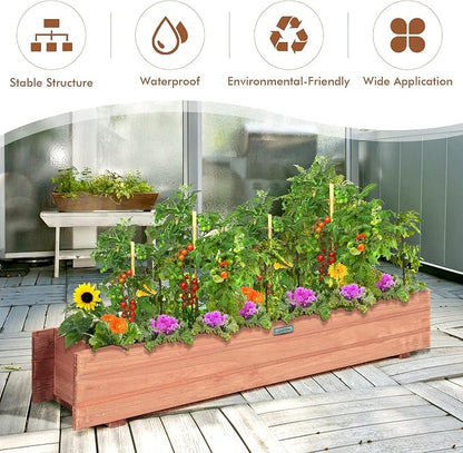 Giantex Raised Garden Bed Set of 2, 36" x 7" x 6.5" Wooden Elevated Planter Box for Flower Vegetable Herb Garden, Window Mounted Plant Box for Planting Garden Backyard Patio