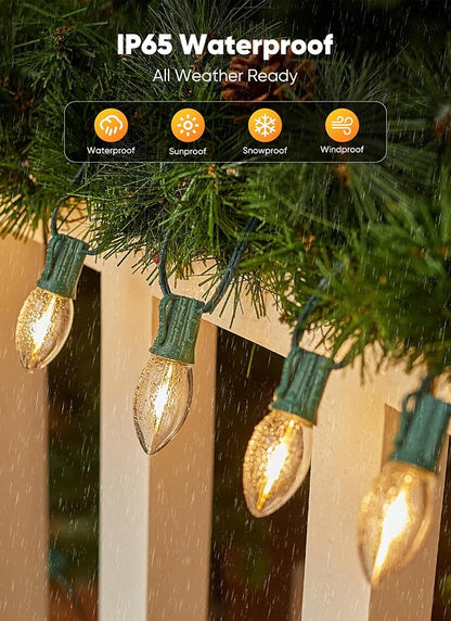 Minetom Vintage C9 Christmas Lights Outdoor, 25 Feet 25 LED C9 Christmas Decorations, Connectable Waterproof String Lights for Holiday Party Roofline Backyard Garden Patio, E17 Base, Warm White