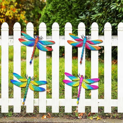 Large Metal Dragonfly Wall Decor, 4 Pack 13 inch Metal Dragonflies Wall Art Hanging Sculpture Decorations for Outdoor, Yard Patio Fence Garden Outside Decor