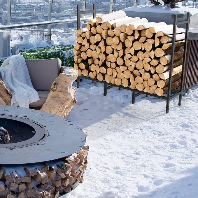 4FT Firewood Rack Indoor Outdoor, Heavy Duty Log Holder Stand for Fireplace, Adjustable Wood Storage Organizer with Weather-Resistant Tubular Steel, Cradle for Kindling & Stacking Logs