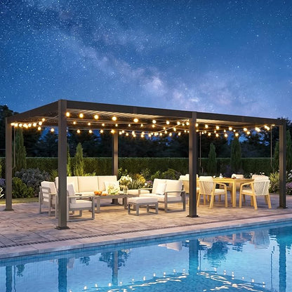 Louvered Pergola, 12' x 20' Outdoor Pergola, Aluminum Frame Patio Gazebo with Adjustable Louvers Roof & Integrated Gutter System, Outdoor Hardtop Gazebo for Patio, Backyard, Deck, Garden, Dark Gray