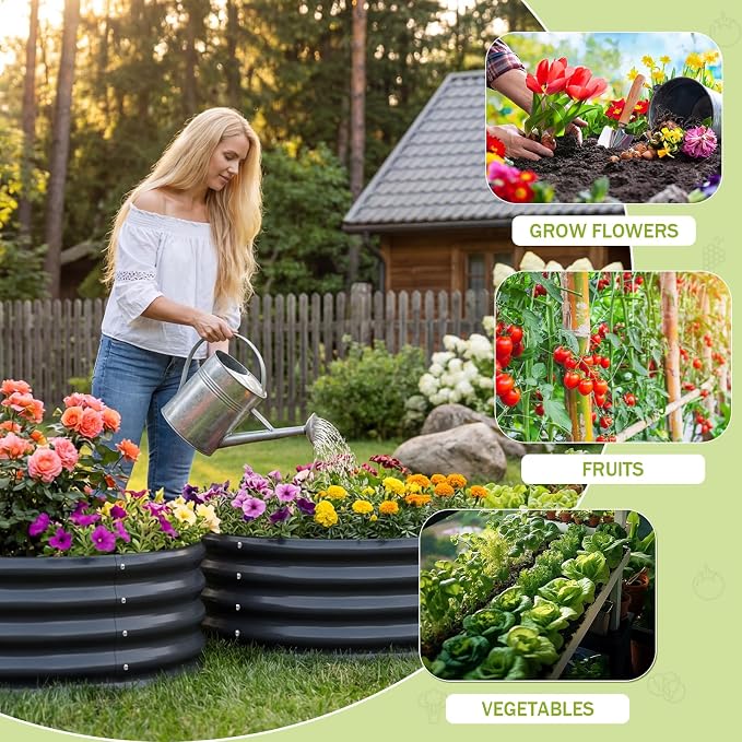 AHEONLAR 3Pack 2x2x1 ft Round Galvanized Raised Garden Bed Kit Round Metal Flower Box Large Planter Raised Beds Outdoor Garden for Planting,Fruit,Herb-Grey
