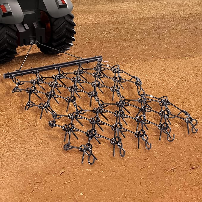 VEVOR Drag Harrow, 4 ft x 4 ft Durable Chain Harrow with 69 Sharp Teeth, Suitable for ATV UTV Tractor, Ideal for Soil Preparation, Seeding, Smoothing Landscapes, and Yard Gravel Driveway Maintenance