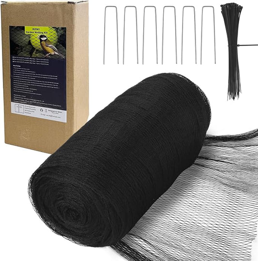Bird Netting for Garden, 7.5 x 98 FT Heavy Duty Anti Bird Netting Mesh with Ties and Landscape Staples for Vegetable, Fruit Trees & Other Plants, Lasting Against Birds Deer Squirrels and Poultry