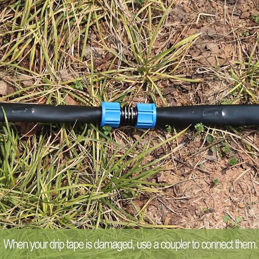 105PCS 5/8" Drip Irrigation Tape Connector Fitting Kit Include 50PCS Connectors,50PCS Tape Row Ends,5PCS Irrigation Coupling Irrigation Equipment for 5/8" Drip Line Garden Irrigation
