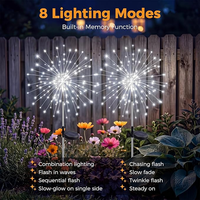 btfarm 3 Pack 120 LED Solar Garden Lights Outdoor, 8 Modes Firework Lights Solar Powered, Waterproof Twinkle Fairy Light Outside for Yard Patio Pathway Pool Christmas Party Decorative, Cool White
