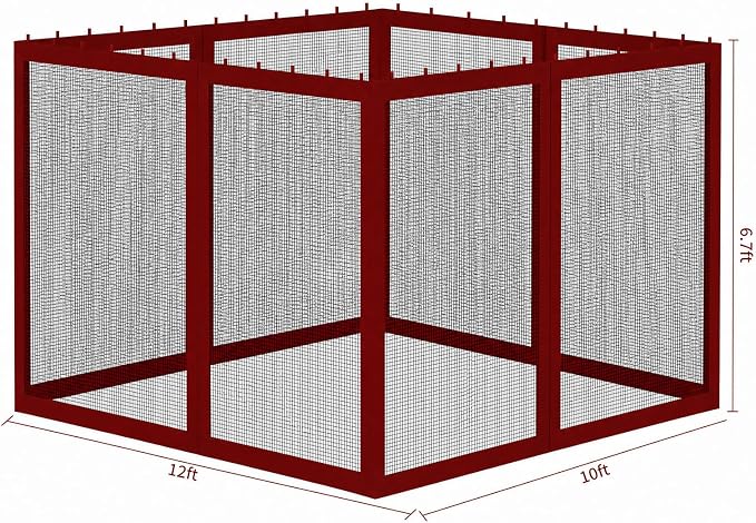 Gazebo Universal Replacement Mosquito Netting, Outdoor Mesh Netting Screen 4-Panel Sidewall with Zipper for Patio, Canopy, Garden and Backyard, Gray(Mosquito Net Only) (Red and Black, 10' x 12')
