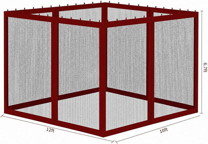 Gazebo Universal Replacement Mosquito Netting, Outdoor Mesh Netting Screen 4-Panel Sidewall with Zipper for Patio, Canopy, Garden and Backyard, Gray(Mosquito Net Only) (Red and Black, 10' x 12')
