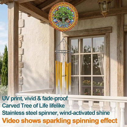 Wind Chimes with Tree of Life Wind Spinner, Gifts for Men, Women, Retirement, Teacher, Parents - Outdoor Hanging Decor Clearance for Garden, Patio, Backyard Or Porch
