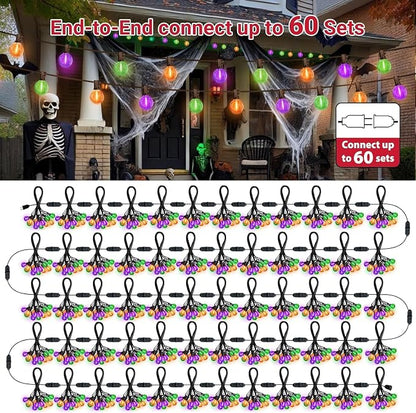 LAMPHOME Globe Outdoor Halloween String Lights,2 Pack 26FT Patio Lights with 12+1 Edison Shatterproof Bulbs, Connectable Dimmable Waterproof for Backyard Porch Halloween Decor, Orange Green Purple