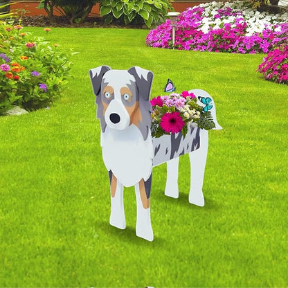 Australian Shepherd Dog Planter Pots, 9.84 x 7.13 x 17 Inches | Large Dog Flower Pot, Cute Animal Shaped Plant Pot, Gifts for Women & Pet Lovers, Indoor Outdoor Garden Home Office Decor