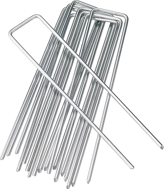 6 Inches Heavy Duty Galvanized Steel Garden Stakes Staples Securing Pegs for Securing Weed Fabric Landscape Fabric Netting Ground Sheets and Fleece, Christmas Decoration, Accessories (10, Silver)