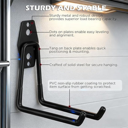 20 Pack Heavy Duty Garage Storage Hooks with Extension Cord Organizer, Solid Steel Wall Mount Hook Set with Anti-Slip Coating Utility J Hooks for Ladders,Bikes,Ropes,Broom,Garden,Yard and Power Tools