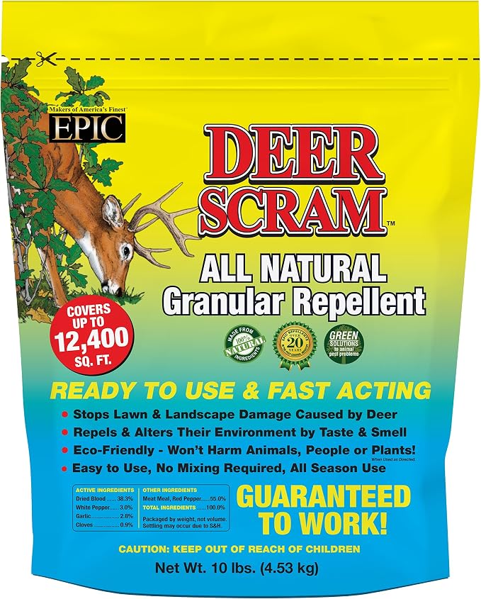 Epic REPELLENTS Deer Scram All Natural Granular Repellent - All-Natural, Animal, People and Pet Safe Granule (10 lb Bag)