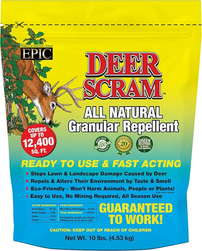 Epic REPELLENTS Deer Scram All Natural Granular Repellent - All-Natural, Animal, People and Pet Safe Granule (10 lb Bag)