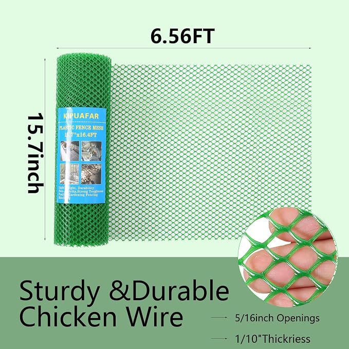 Plastic Wire Mesh Fence Roll - Ideal for Poultry, Rabbit, Barrier & Gardening - Durable Plastic Chicken Wire Mesh - Versatile Plastic Fencing (Green, 15.7IN*6.56FT), SL001