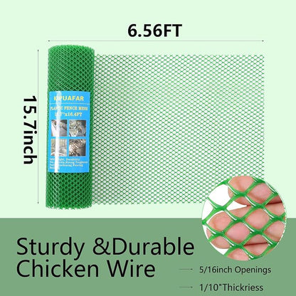 Plastic Wire Mesh Fence Roll - Ideal for Poultry, Rabbit, Barrier & Gardening - Durable Plastic Chicken Wire Mesh - Versatile Plastic Fencing (Green, 15.7IN*6.56FT), SL001