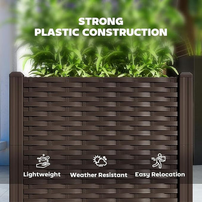 Outsunny Plastic Raised Garden Bed, 47.2" x 15.7" x 14.6" Outdoor Planter Box with Drainage Holes for Garden, Patio, Balcony, Deck, Brown