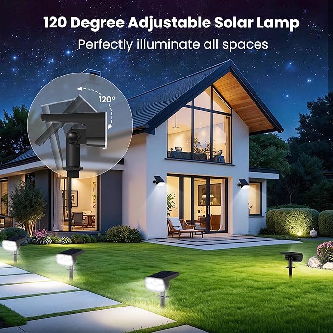 JEJOT Solar Spot Lights Outdoor Waterproof IP65,6 Pack,Cool Light, 2 Lighting Modes Selectable, Solar Powered Yard Garden Solar Spot Lights for Garden Outside Landscape Auto On/Off